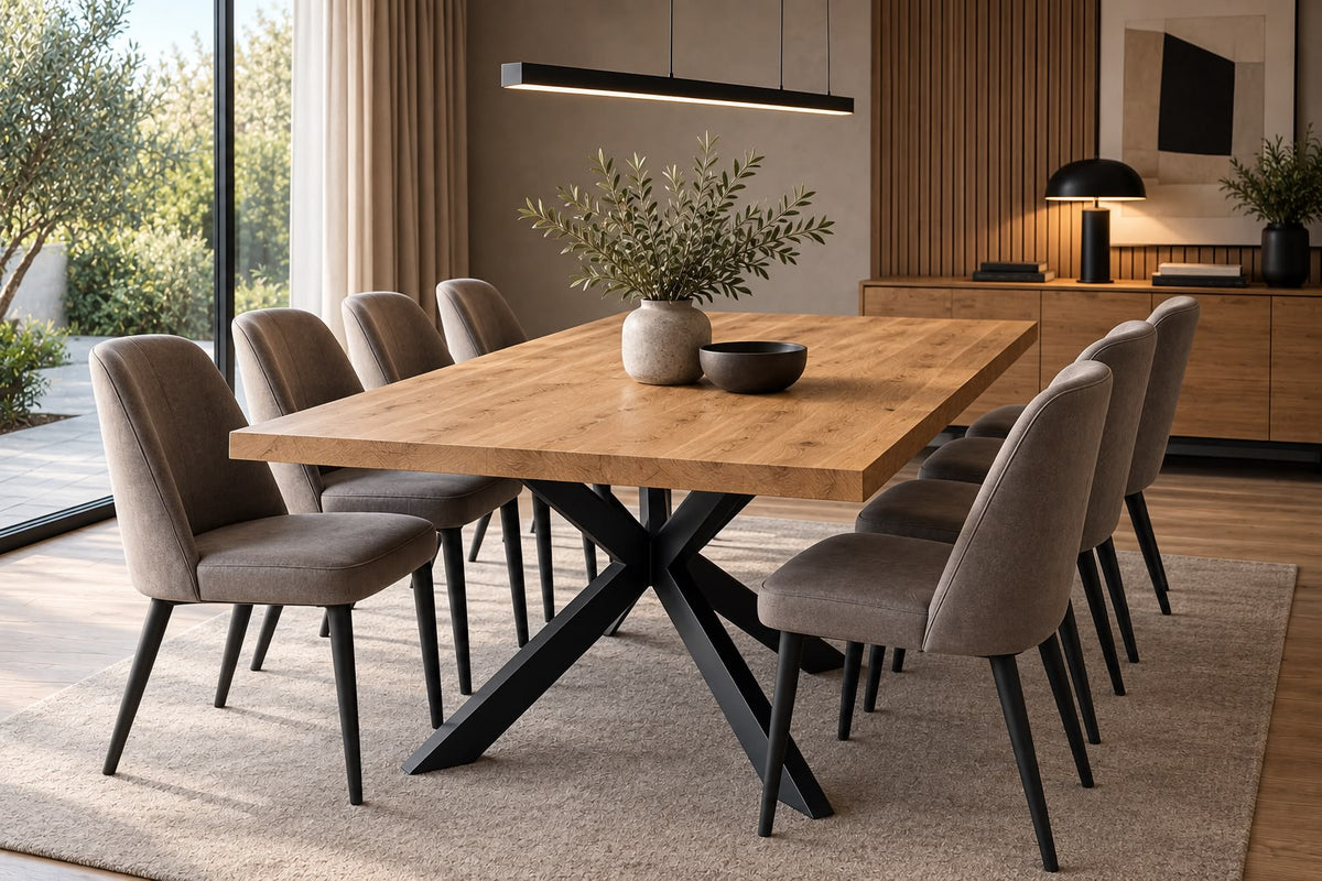 Masă dining Emma din stejar masiv cu picior metalic negru, 180x85 cm - 4Kanto
