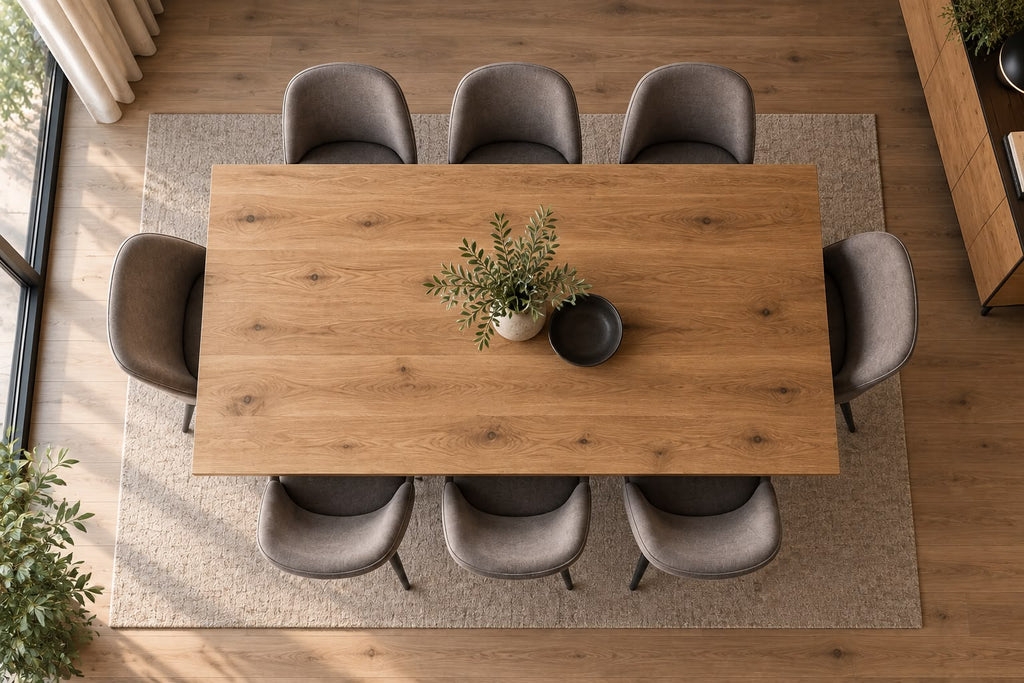Vedere de sus a mesei dining Emma din lemn masiv de stejar, 180x85 cm - 4Kanto