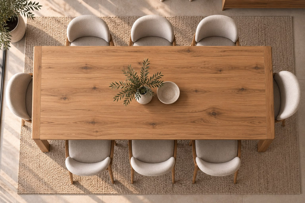 Vedere de sus a mesei dining Soffy din lemn masiv de stejar cu finisaj de ulei, 180x85 cm - 4Kanto