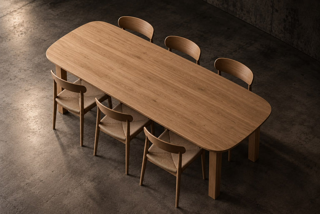 Vedere de sus a mesei dining Inna din lemn masiv de stejar, cu scaune - 4Kanto