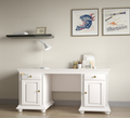Birou de lucru Helsinki - birou din lemn alb cu două dulăpioare, mânere aurii și detalii decorative - 4Kanto