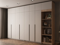 Dressing modular Goteborg - dressing modular alb cu șase uși mânere negre subțiri, secțiune cu rafturi deschise din lemn - 4Kanto
