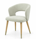 Scaun tapițat Bergen - scaun modern tapițat textil bej, spătar curbat, picioare din lemn natural cu vârfuri metalice aurii - 4Kanto